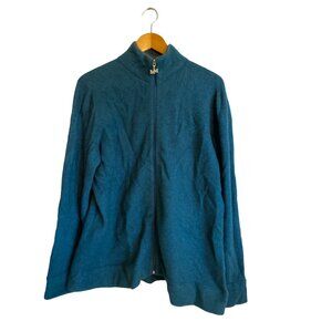 Merinomink XXL NZ Teal Full Zip Cardigan Jacket Coat Merino Wool Possum Fur Silk